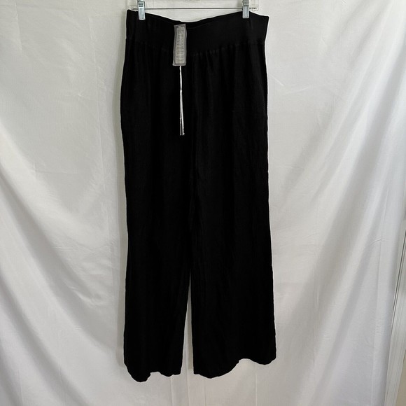 Karen Seo Linen Relaxed Fit Wide Leg Pull On Brysa Pant Black Large NEW - Picture 1 of 7